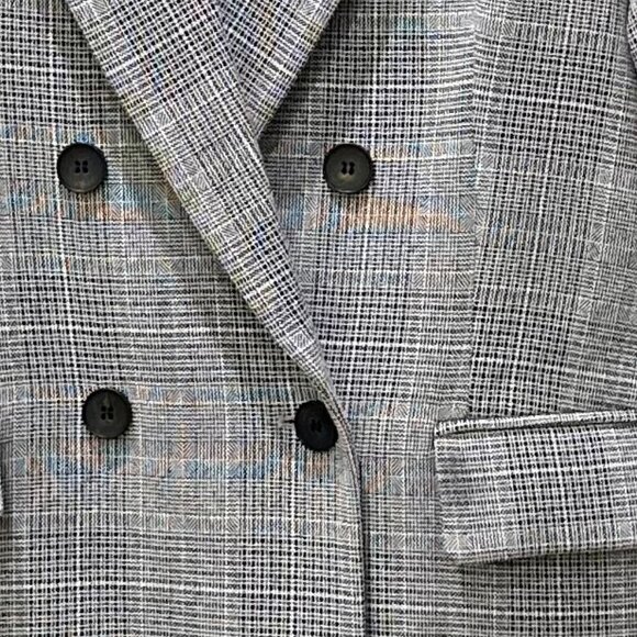 H&M Checked Pattern Double-Breasted Midi-Length Blazer Jacket (Grey/Black/White) - Picture 11 of 16